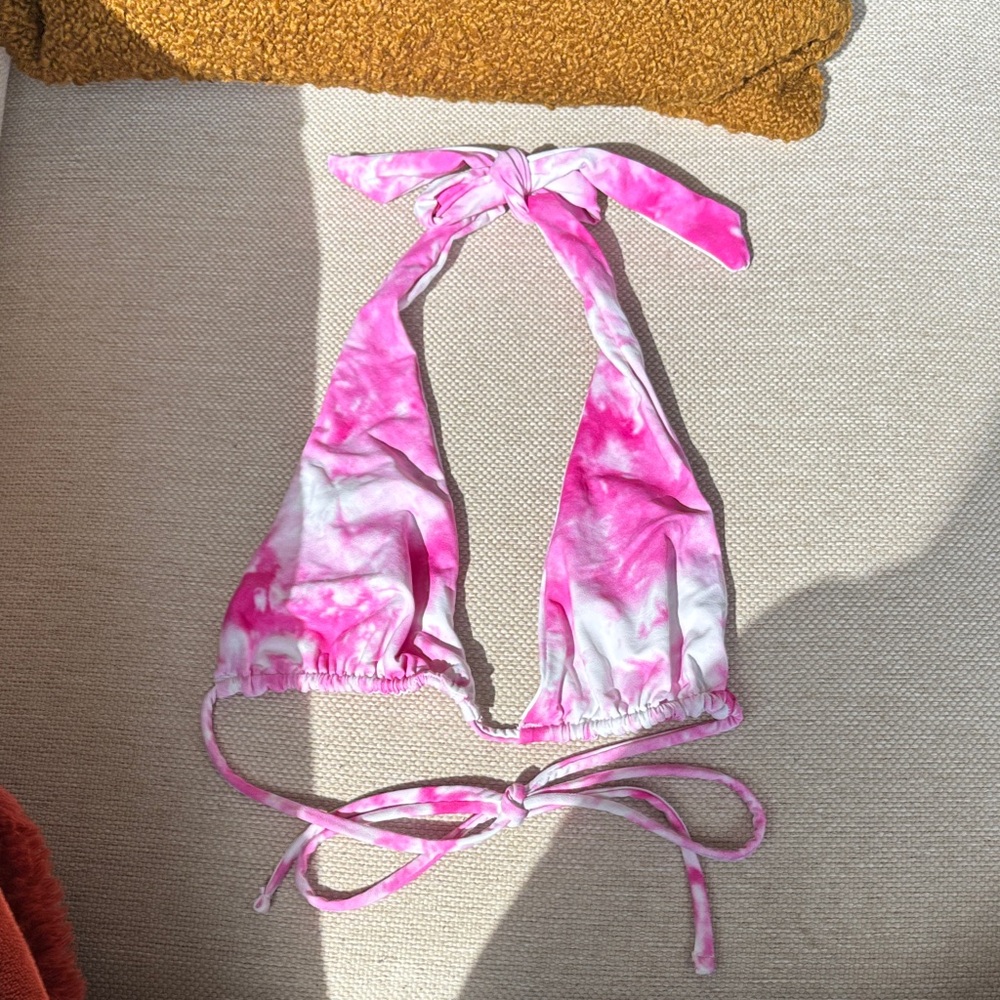 Garage Pink and White Tie-Dye Bikini Top